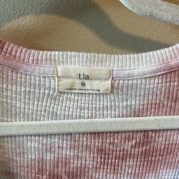 Anthropologie T. LA Jill babydoll peplum ribbed top pink white tie dye XS - Picture 4 of 6